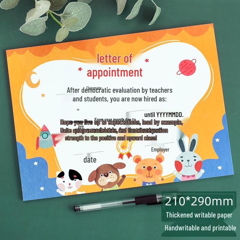 Kindergarten & Elementary Class Representative Selection Certificate - Printable A4 Cartoon Design