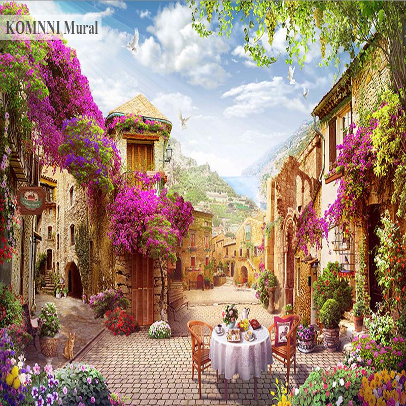 3D Mural European Town Wallpaper Pastoral City Landscape Murals Nature Photo Wall Murals Cafe Restaurant Backdrop Wall Paper