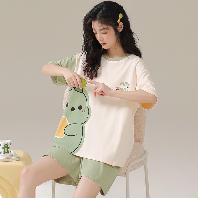 Summer Hot-Selling Women's Pajamas Short Sleeve Shorts Cartoon Round Neck Style Wearable Homewear Girl's Set