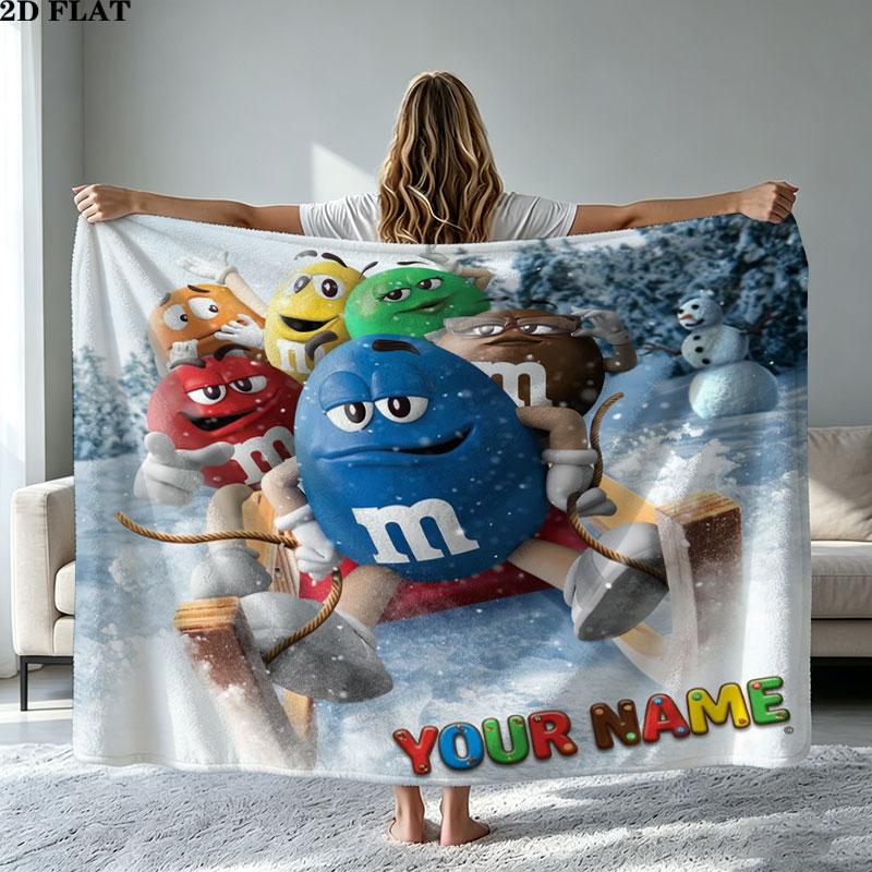 1PC M&M's Custom Name Patterned Flannel Blanket Suitable For All Seasons for Home Decor Warmth and Comfort Gifts Holiday Present