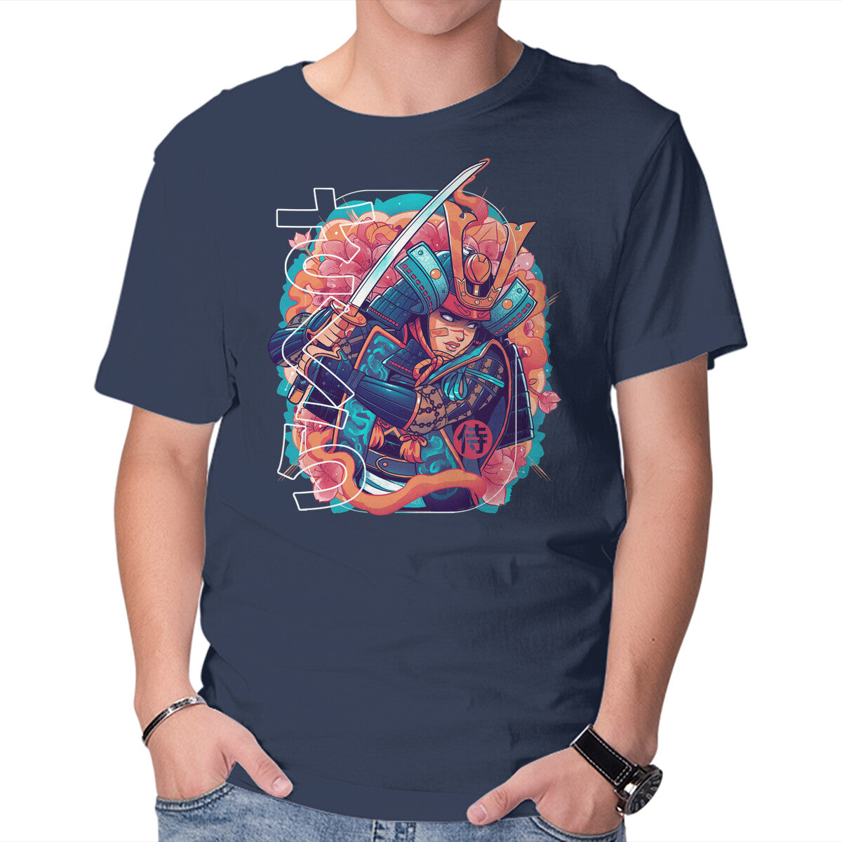 Unisex Crew Neck T-Shirt Sakura Floral Samurai Graphic Short Sleeve Casual Tee XS