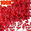 Artificial Berries Christmas Red Berry Branches for Xmas Tree Decoration Party Home Table Ornaments Red Fruit Wreath DIY Gift
