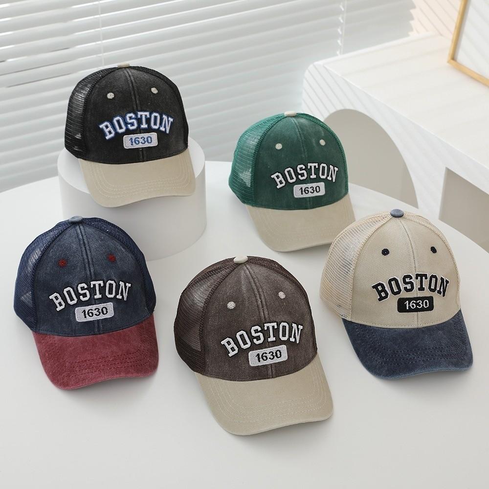 Fashion Mesh Baby Baseball Cap Letter Embroidery Vintage Patchwork Kids Snapback Hat Breathable Sun Protection Sun Hats Summer
