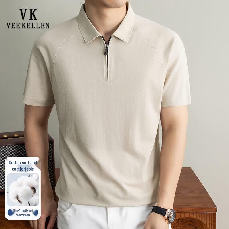 VEE KELLEN Men s Linen Tencel Blend Half-Zip Polo Shirt L
