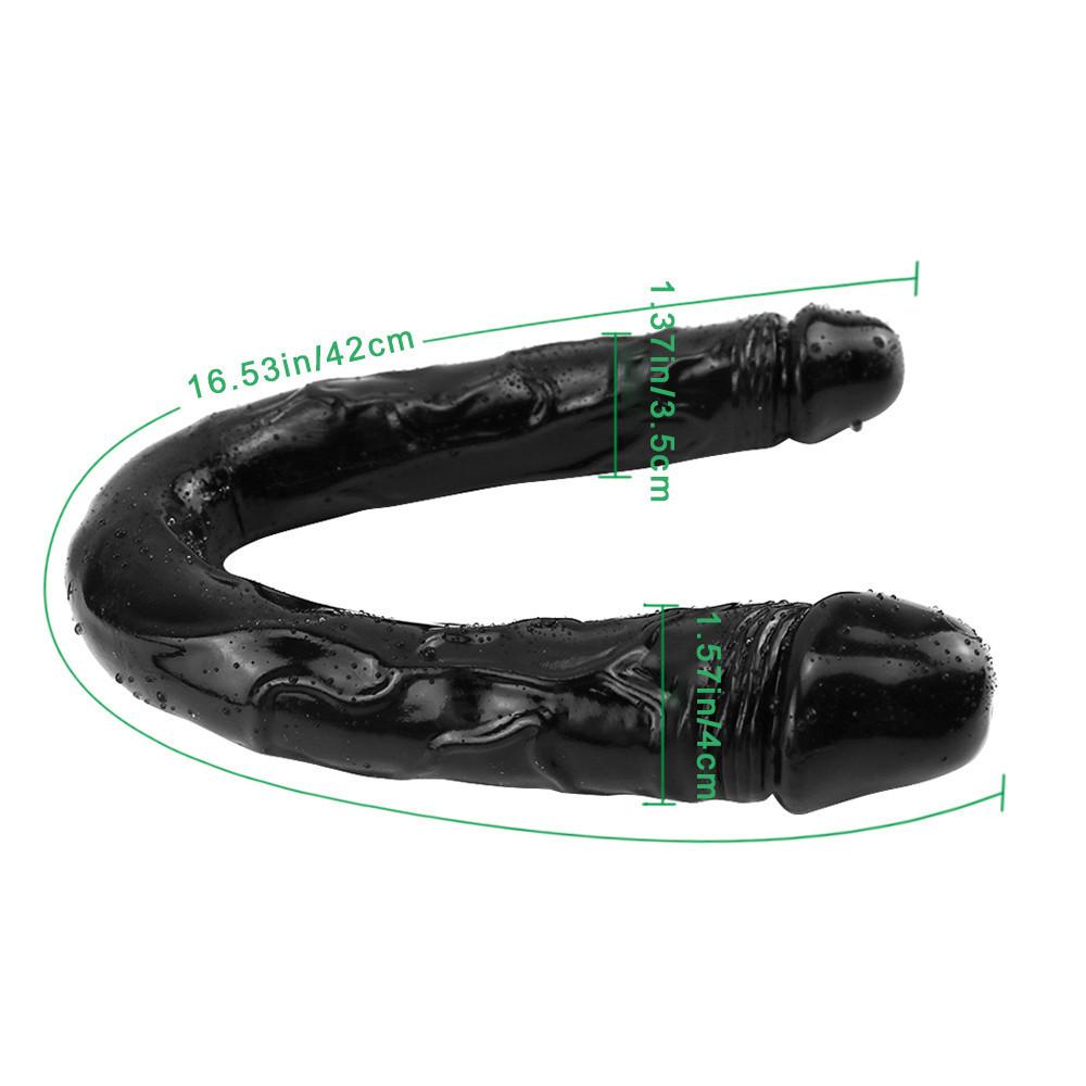 Black Double Head Dildo Dick Realistic Blood Vessel Imitation Penis Imitator for Man Woman No Vibrator Masturbation Adult Toys