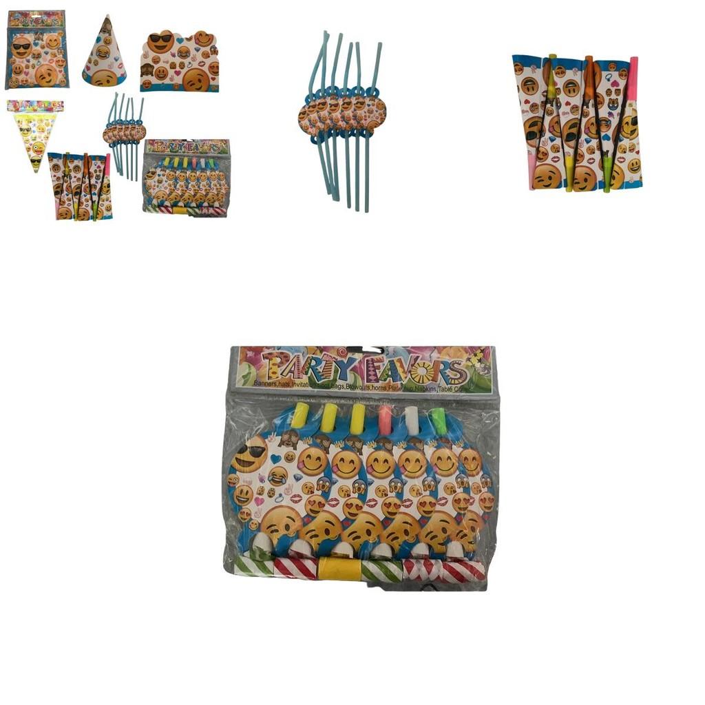 Emoji Party Tableware Set With Disposable Plates Cups Napkins And Tablecloth For Holiday Celebrations