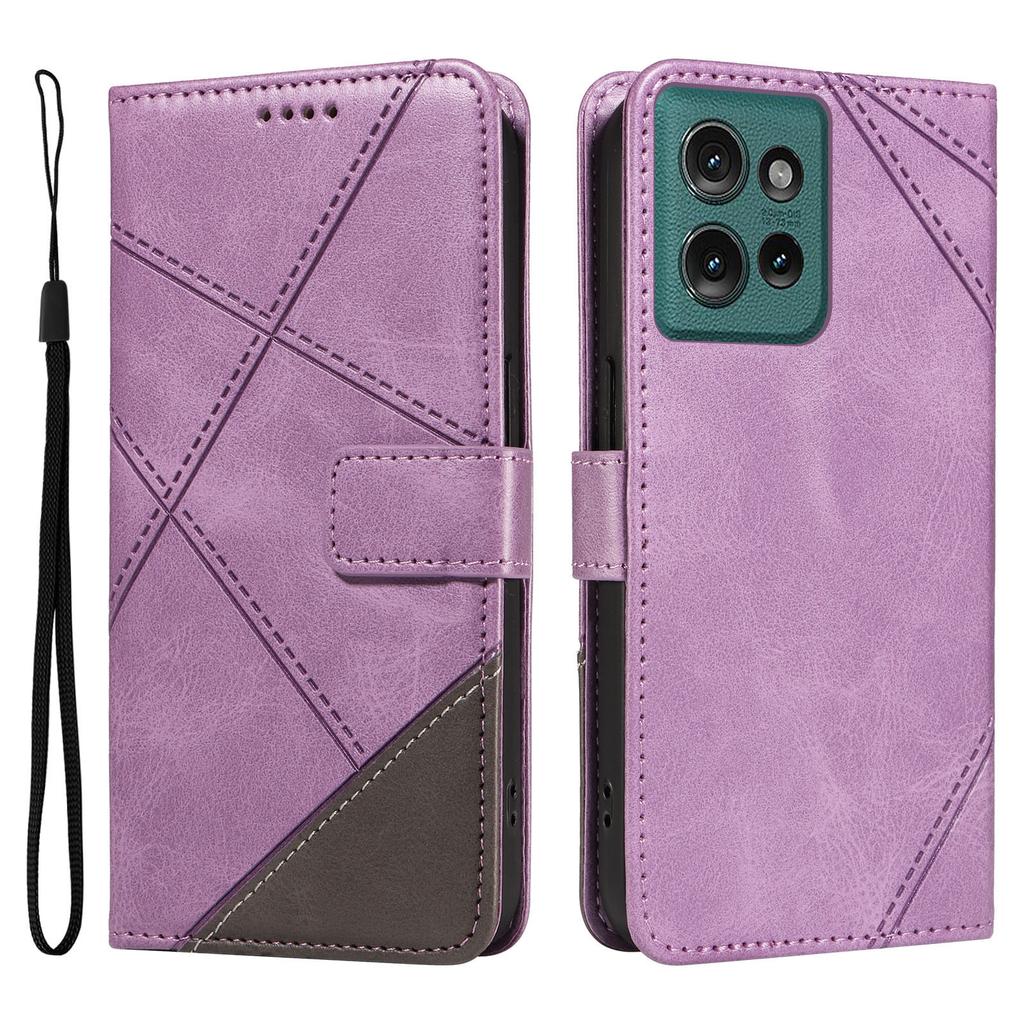 For Motorola Edge 50 5G Case Leather Geometric Line Wallet Phone Cover with Wrist Strap