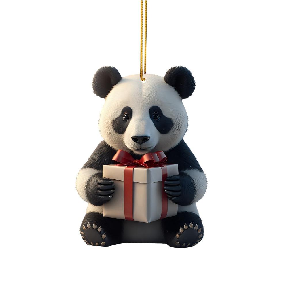 Cartoon Christmas Panda Ornament 2D Xmas Hanging Ornament Car Panda Pendants  Party Supplies