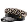Leopard Beret Leather Lace Octagonal Hat Versatile, Premium Pu Military Hat Outdoor Wig Hat