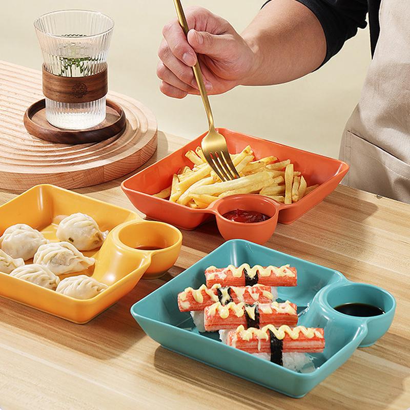 Large Square Dumpling Plate With Vinegar Space Snack Platter Creative Separated