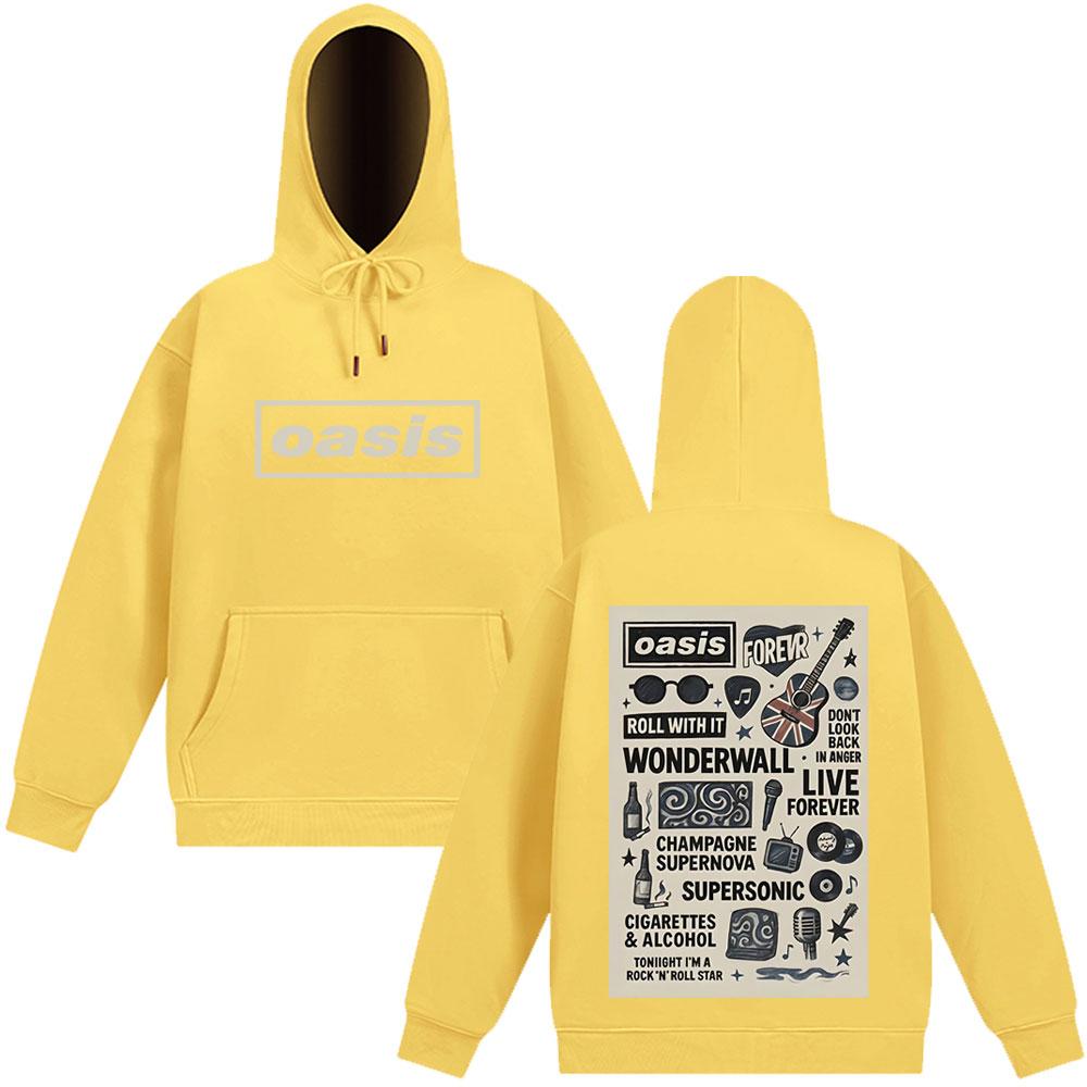 O-Oasis Band Rock Britannica Grafica Felpa con cappuccio uomo donna Hip-hop Manica Lunga casual Felpa con cappuccio Alta qualità Pile Felpe top