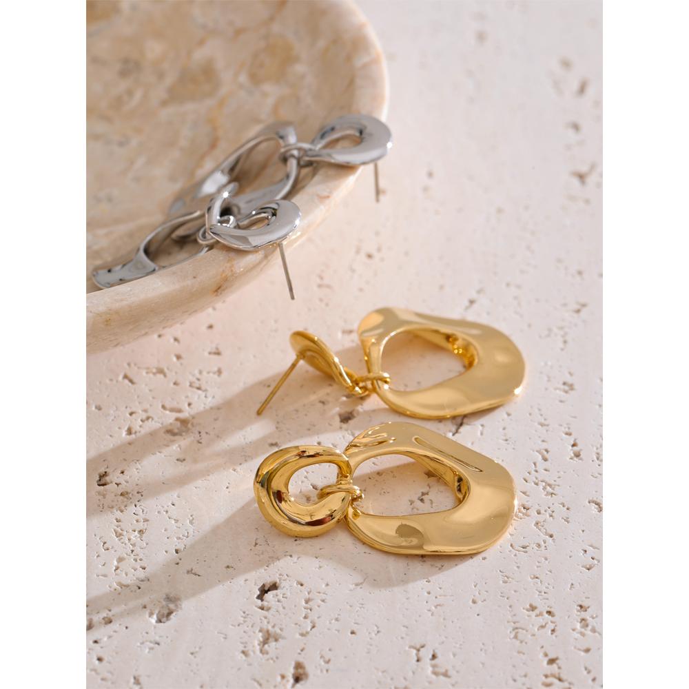 Yhpup Glossy Metal Daily Unusual Earrings Waterproof Personalized Stainless Steel Geometric Popular Jewelry Accessories