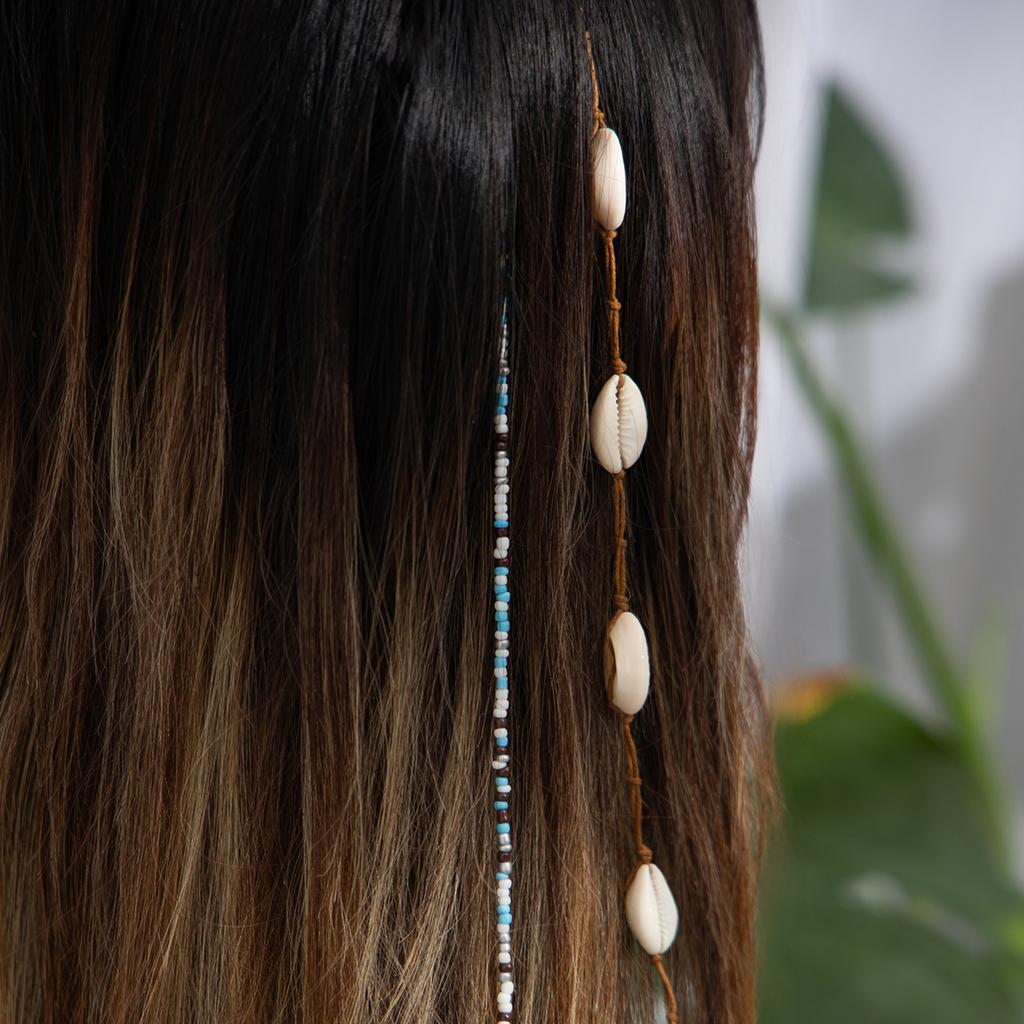 Ingemark 2 Stück/Set Strandmuschel Lange Quastenketten Kopfschmuck Haarschmuck Für Frauen Trendiger Reiskorn-Anhänger Haarschmuck Schmuck