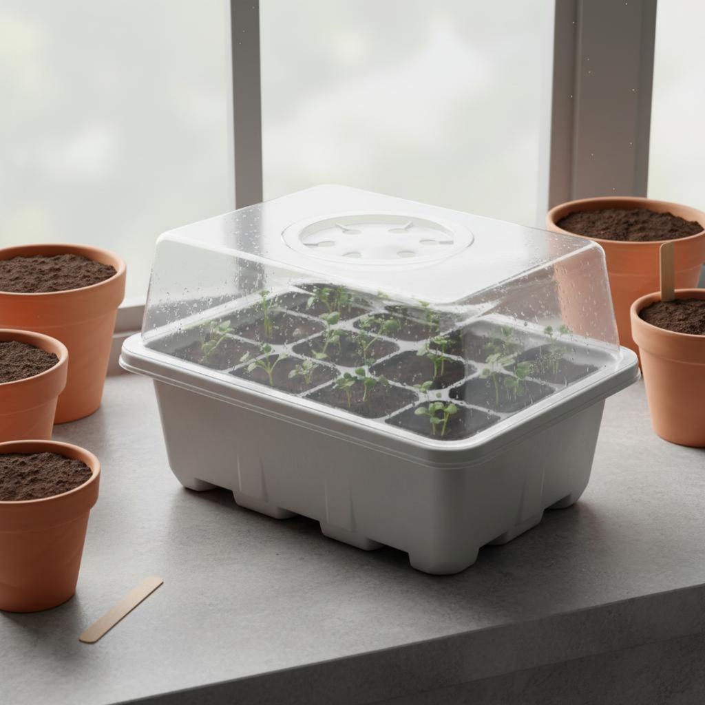 12 Compartment Seed Starting Tray Transparent Lid Mini Greenhouse