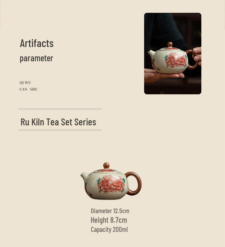 Peony Flower Xishi Handle Ceramic Teapot – Retro Anti-Scald Kung Fu Tea Set