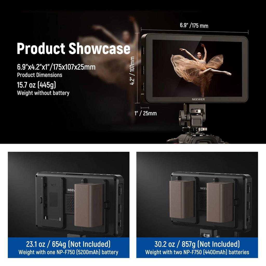NEEWER F700 - 7" Camera Monitor, 2000 nits IPS HD 1920 x 1080 Touchscreen with 3D LUT, HDMI 4K Loop In/Out with Peaking Focus