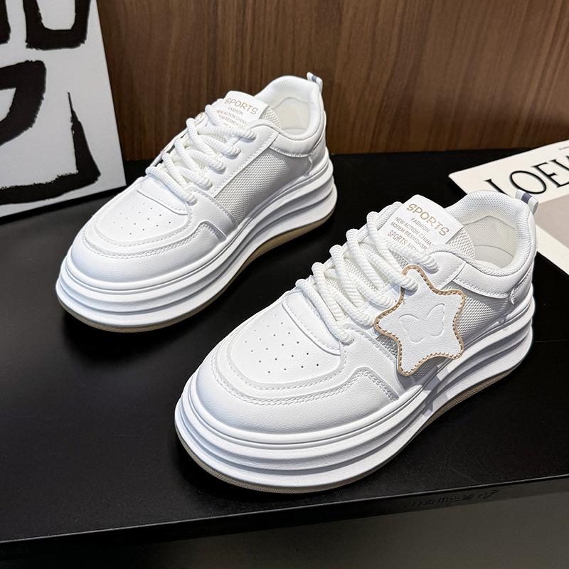 

Platform white shoes women s spring and summer 2025 new versatile casual muffin sole fashionable small height-increasing board shoes 40