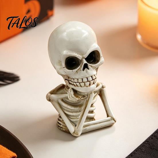 Compact Resin Skull Statue Skeleton Thinker Halloween Decor, Funny Thinking Figurine, Creative Gothic Bar Decor Sculpture for Home Office Desk