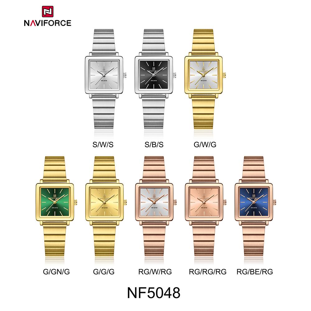 Naviforce Original Women Watch Square Dial 30m Waterproof Stainless Steel Strap Quartz Watch Casual Fashion Elegant Ladies Wristwatch NF5048