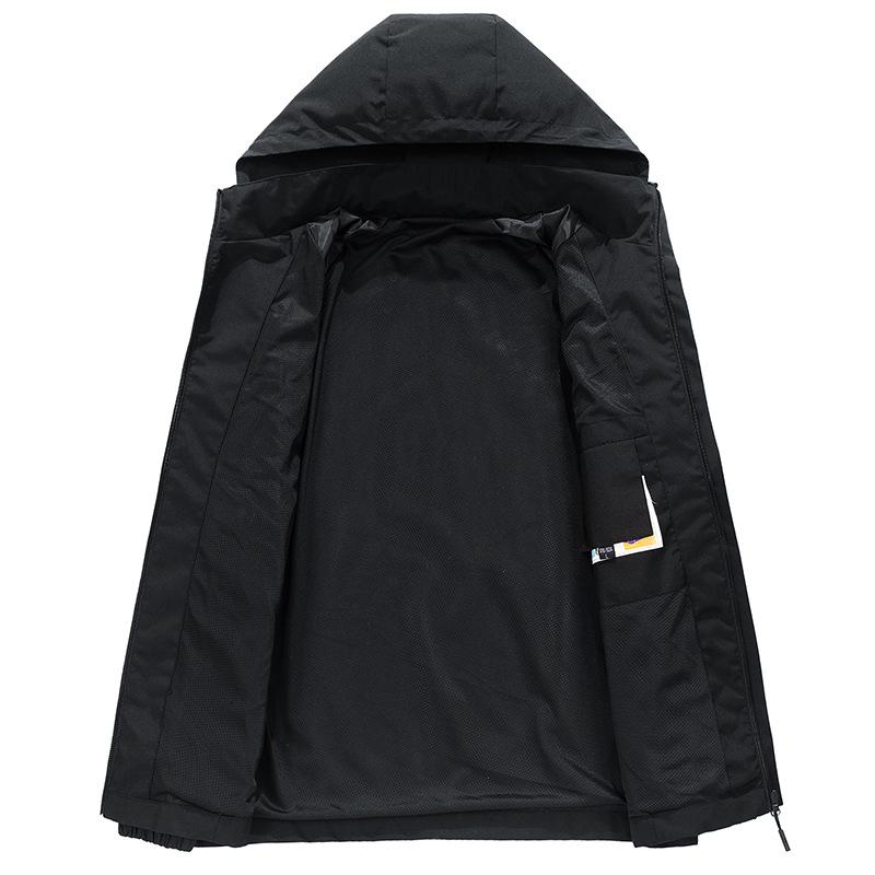 Thin contrasting color hooded three-bar jacket autumn and winter windproof rainproof versatile casual jacket men's velvet