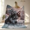 Husky Dog Flannel Throw Blanket - All-Season Soft Quilted Siberian Husky Puppy & Design with Alaskan Malamute-Like Huskies - Lightweight Warm Bedsprea