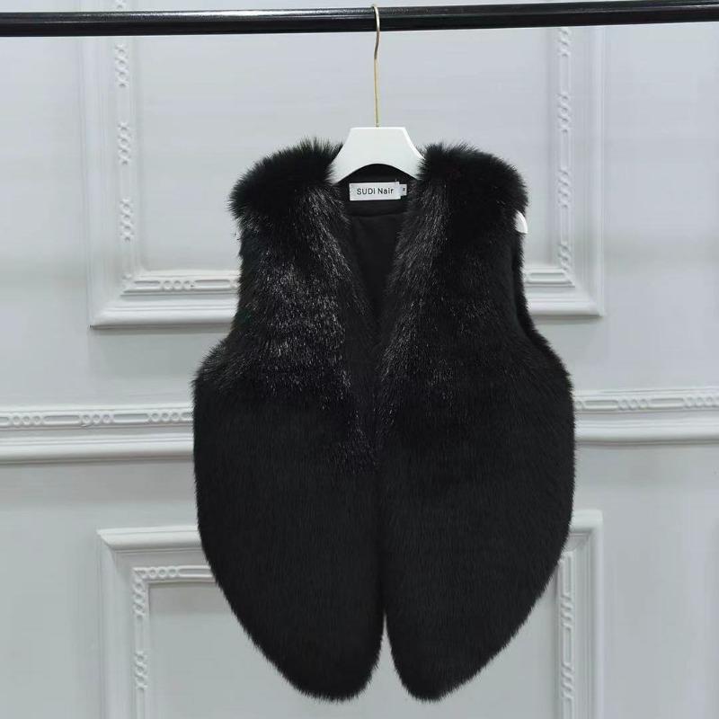 

Новый плюшевый жилет из искусственного меха, облегающий, с коротким ворсом, тонкий 2XL 130-140 чёрный