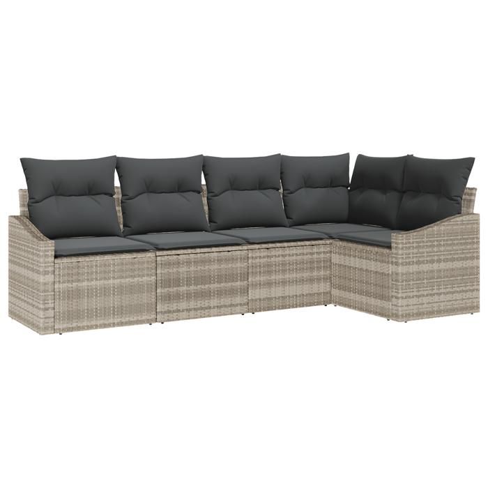 VidaXL Ensemble de salle à manger de jardin 5 pièces avec coussins en poly rattan gris clair 3355391