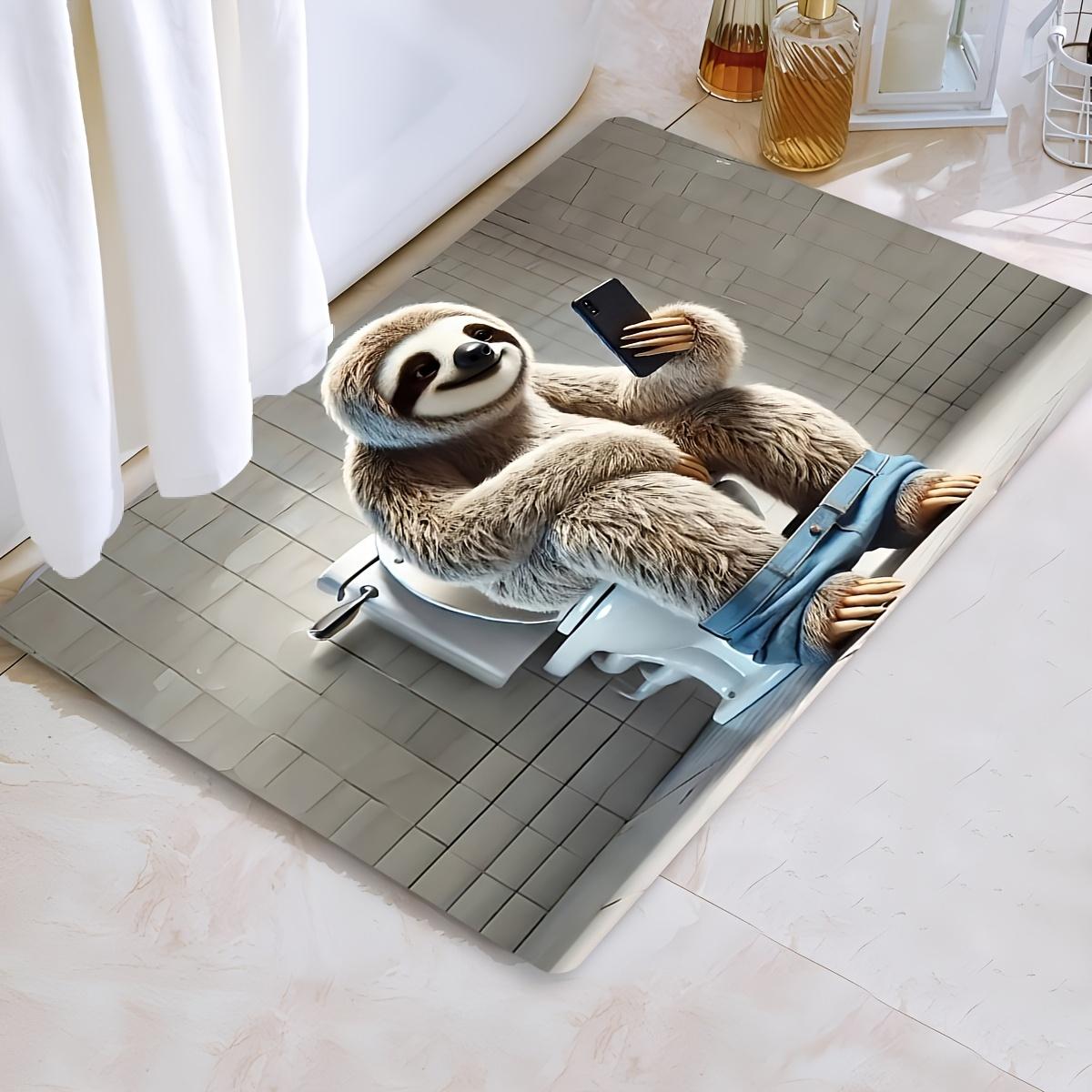 

Funny Sloth on Toilet Phone Print Doormat, Soft Non-Slip Flannel Washable Farmhouse Style Rug for Kitchen Bathroom Hallway Decor 40x60cm