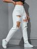 Jeans strappati da donna - Nuova tendenza europea americana, Lavati, Casual, Versatili, Elasticizzati, Larghi, Gamba dritta