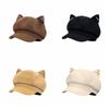 Solid Color Cat Ear Hat Woolen Octagonal Cap Fashion British Beret Hat  Autumn Winter