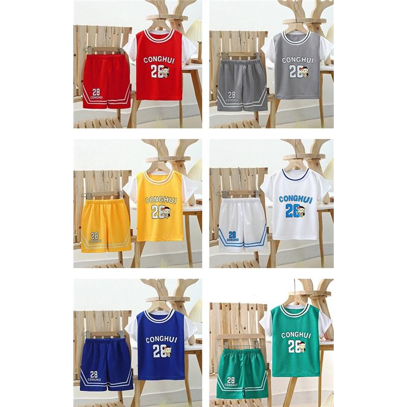 Children's Basketball Jersey Set Boys Girls Dry Fit Mesh Summer Sports Wear Short Sleeve Kids Clothing Athletic Outfit