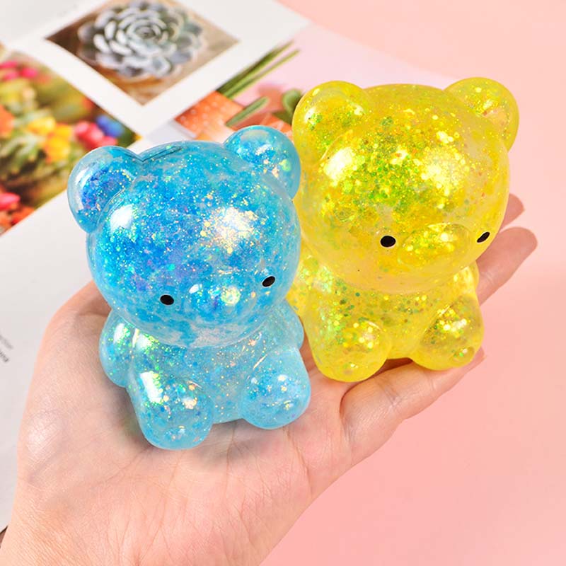 Juguetes Blandos Oso con Purpurina Suave de Elevación Lenta Juguetes para Apretar Fidget para Adultos Lindo Oso para el Estrés Ansiedad