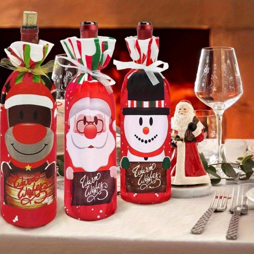 1/3pcs Festive Christmas Wine Bottle Gift Bags with Drawstring Closure - Reusable Tote Bags Featuring Santa, Snowman Designs