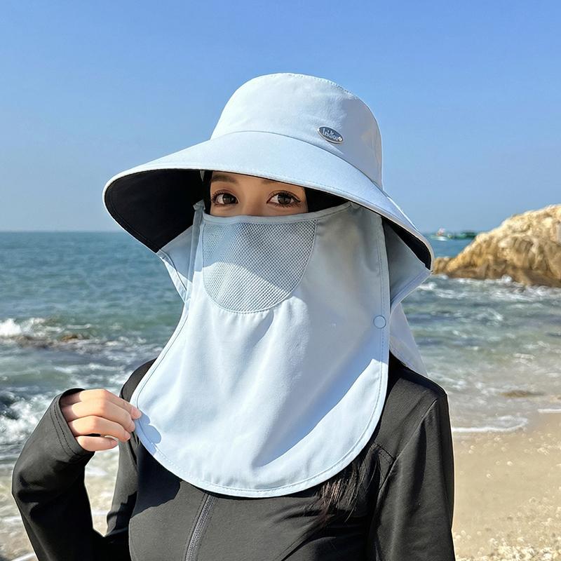 Outdoor Cycling Sun Hat In Spring and Summer, Women's Detachable Face Mask, Large Brim, Fisherman's Hat, Shawl