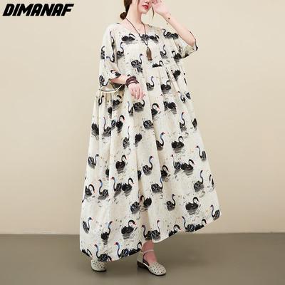 DIMANAF 2023 Dámske šaty Letné slnečné šaty Obliečky Plážová dovolenka Vzor s potlačou Móda Dáma Vestido Voľné Ležérne Maxi Šaty Oversize