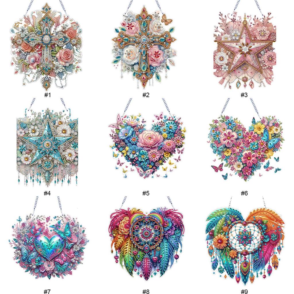 Flower 2D Flat DIY Special Shape Hanging Diamond Art Kits Diamond Painting Set Diamond Art Pendant Wall Decor for Home & Windows