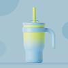 14oz Color Block Straw Cup for Kids - Stainless Steel Thermos with Handle