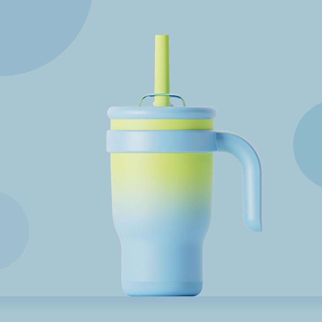 14oz Color Block Straw Cup for Kids - Stainless Steel Thermos with Handle