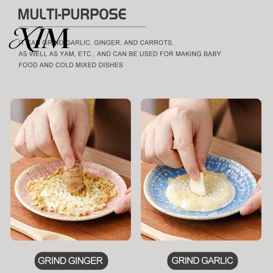 Baby Complementary Food Grinder Ceramic Garlic Grater Plate, Embossed Grinding Dish for Grating Kitchen Vegetable Puree Maker Wasabi Ginger