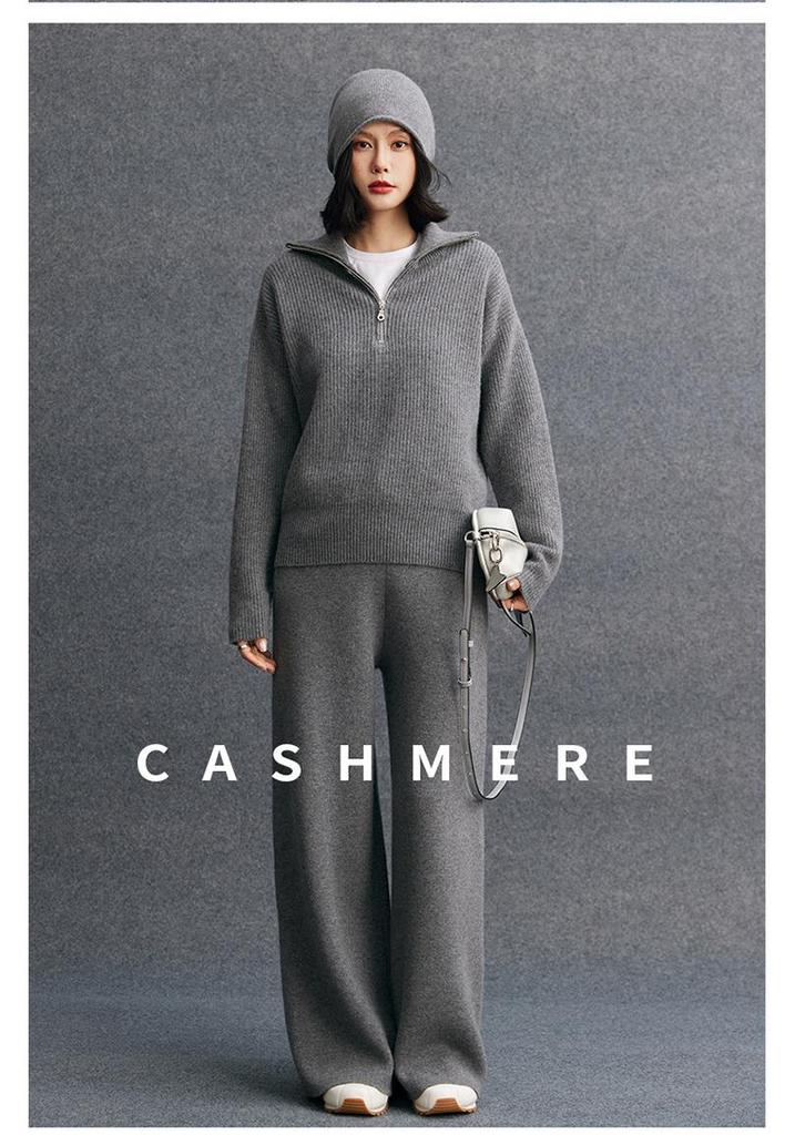 Women's Cashmere Floral Half-Zip Pullover - Autumn/Winter Lazy Style Knitwear