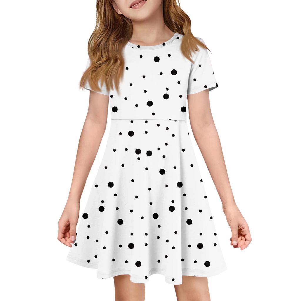 Girl Summer Dress Color & Print Short Sleeve Dress With Pocket Casual Dress Shorts Sleeve Party Dress Easter Day