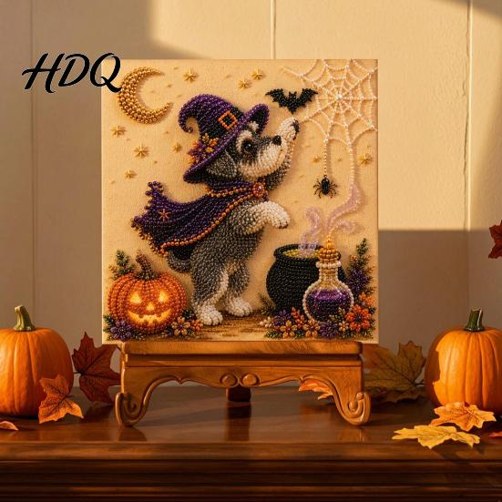Cute Halloween Party Favors Faux Pearl Painting Kit, Puppy Ghost 3D Art Craft DIY Mosaic for Adults Beginners, Home Wall Decor, Stress Relief