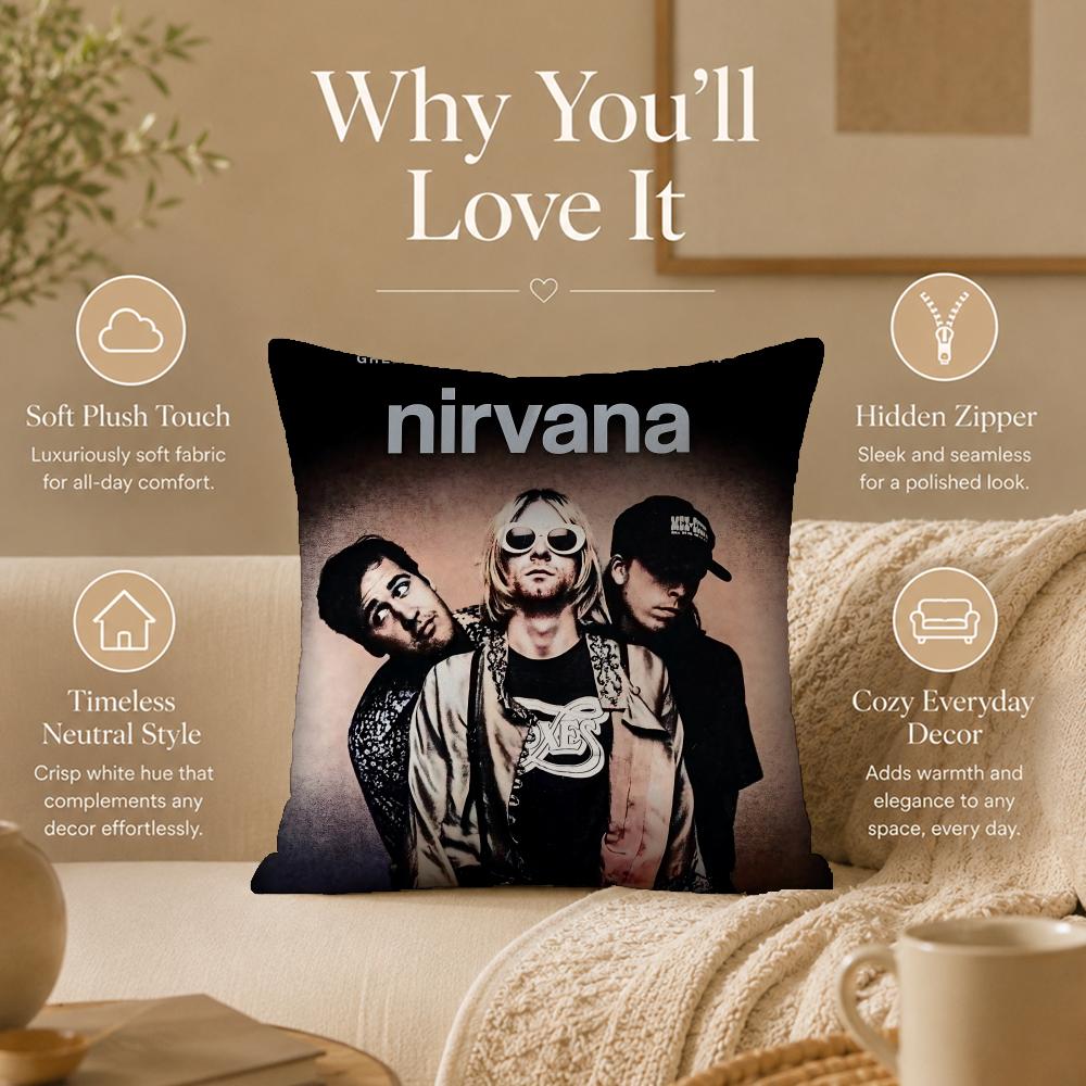 Band N-NirvanaS Cushion Cover Double-Sided Printed Pillow Cover Hypoallergenic Dust-Mite Proof