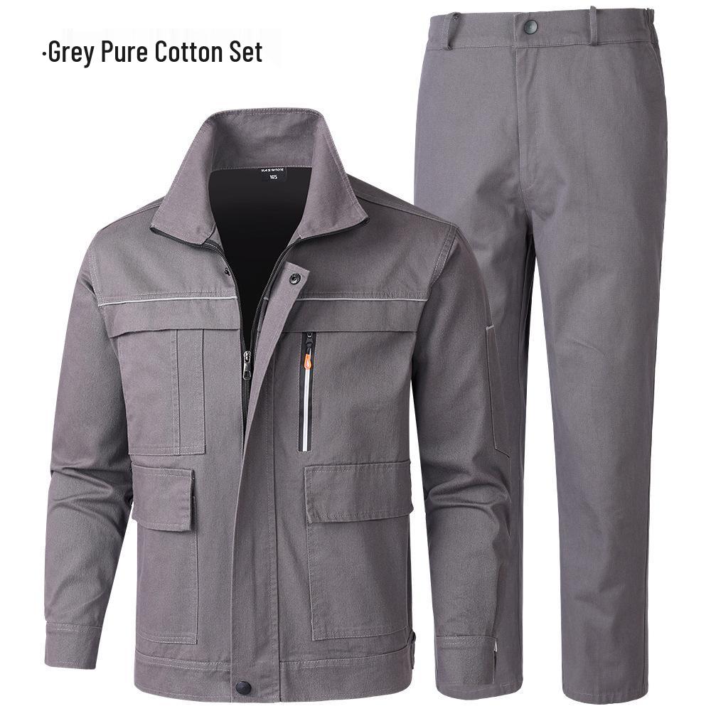 Men's Spring & Autumn Workwear Set, Construction & Welding Safe, Dirt-Resistant, Pure Cotton for Outdoor, Auto Repair & Labor Protection.