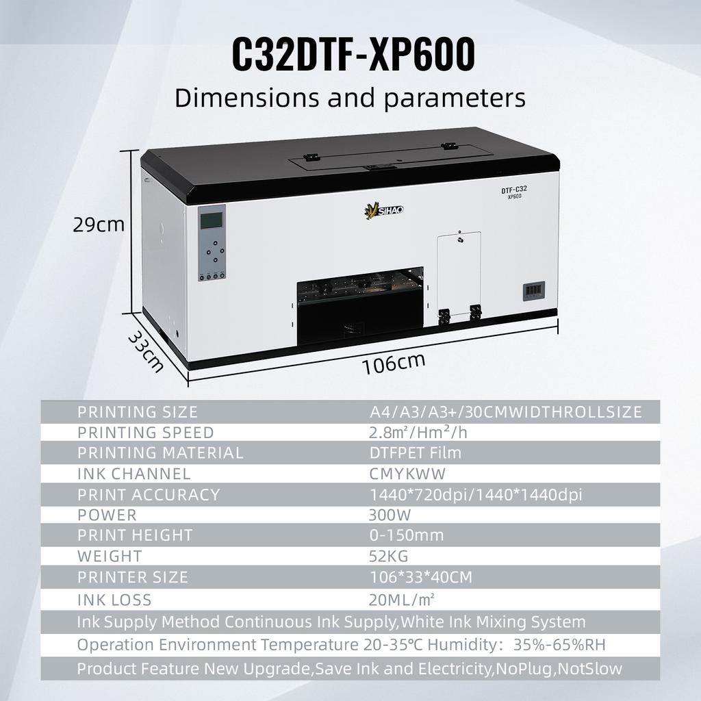 Dual XP600 A3 DTF printer T-shirt transfer printer Clothing DTF printer Hat