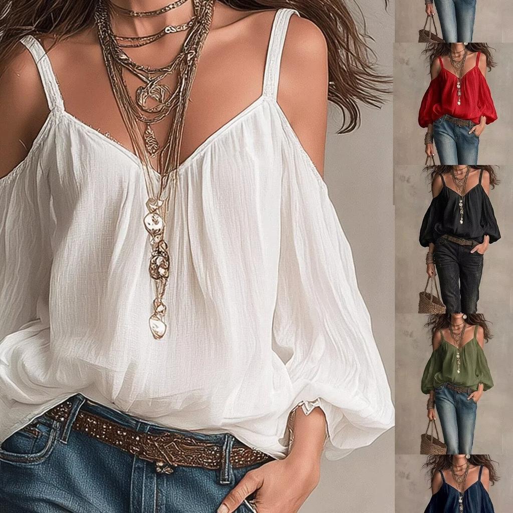 Autumn and winter new European and American women's clothing solid color suspender casual bubble sleeves holiday style top women