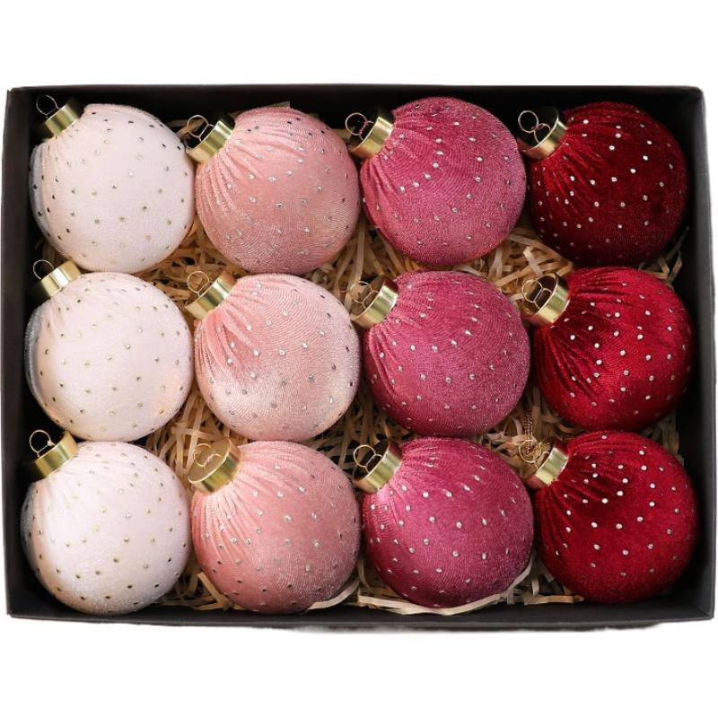 Christmas Tree Ornament 8cm 12 Velvet Christmas Balls Dot Wrap Cloth Ball Christmas Decorations Hanging Ornaments