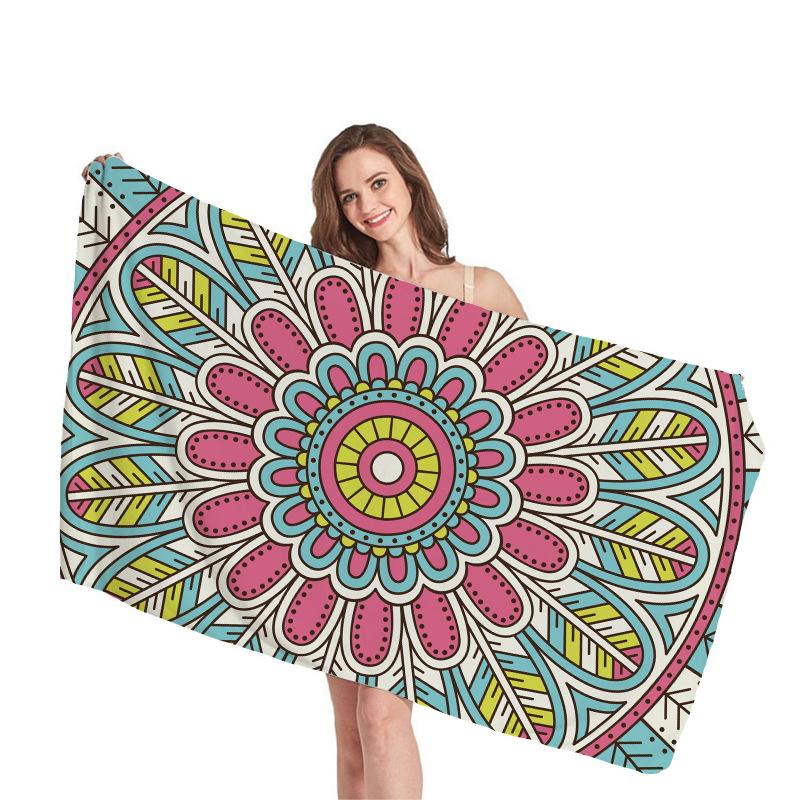 Mantra Geometric Pattern Digital-printed Polyester Superfine Fiber Double-sided Fleece Beach Vacation Bath Towel, Beach Towel