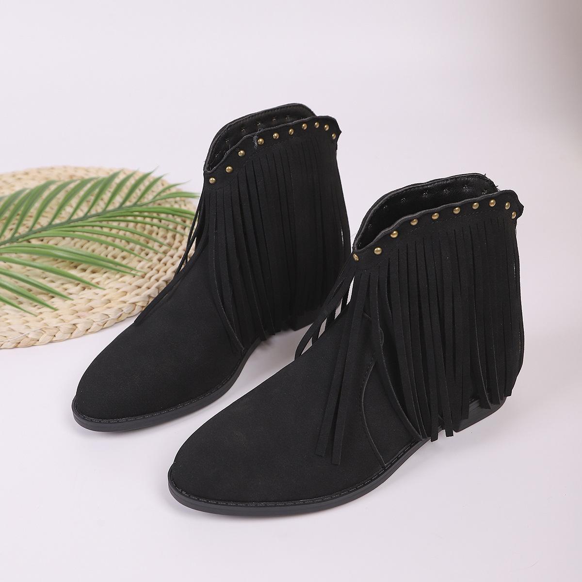 

Women s New Vintage Nubuck Booties Women s Pointed Doc Martens Large Size Tassel Studded Western Cowboy Boots 43 чорний