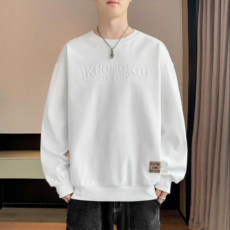 Herren Frühling und Herbst Neues Unterhemd Langarm T-Shirt Rundhalsausschnitt Bedruckt Übergröße Herren Top